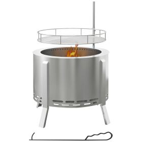 2-in-1 Smokeless Fire Pit, BBQ Grill, 19" Portable Wood Burning Firepit with Cooking Grate and Poker