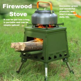 1 Portable Folding Wood Stove, Suitable for Camping and Outdoor Barbecue - Durable Iron, No Need to Light Fire (Color: Green)