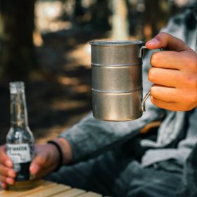 Outdoor stainless steel mug large capacity beer mug retro tea cup old wide mouth mug camping mug self-drying (select: Stainless steel mug-Silver)