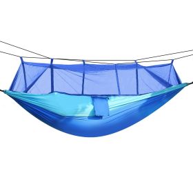600lbs. Load 2 Person Hammock with Mosquito Net, Outdoor Hiking & Camping Hammock. Portable, Nylon Hanging Swinging Bed. (Color: Blue)