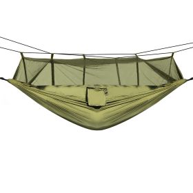 600lbs Load 2 Persons Hammock with Mosquito Net Outdoor Hiking Camping Hammock Portable Nylon Swing Hanging Bed (Color: Green)