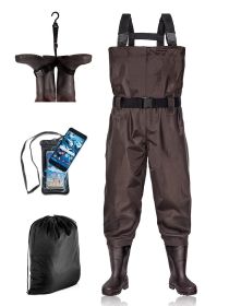 BELLE DURA Fishing Waders Chest Waterproof Light Weight Nylon Boot foot Waders for Men Women with Boots (Color: Brown, size: Men 11 / Women 13)