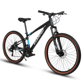 A27302 27 Inch Wheel Mountain Bike, 21-speed Disc Brake Trigger Transmission, Aluminum Frame Unisex Mountain Bike (Option: BLACK BLUE)